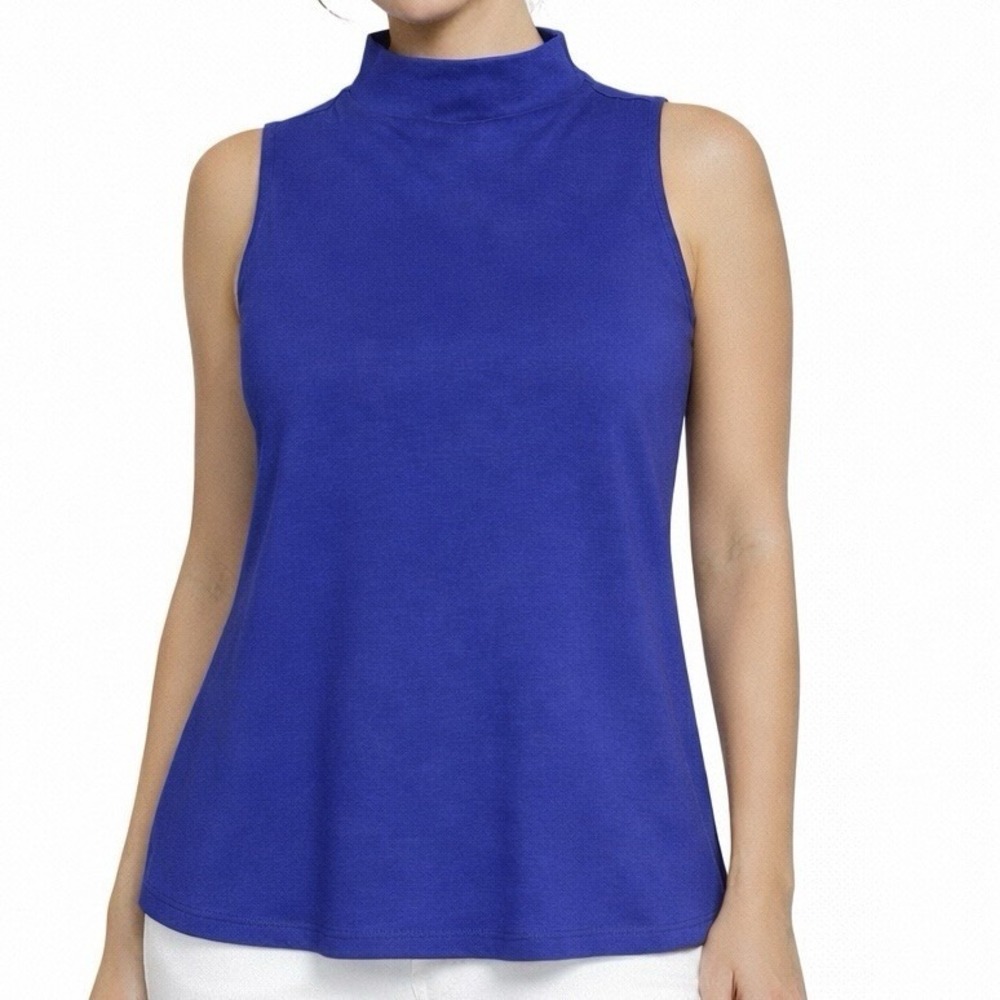 EILEEN FISHER Sleeveless Top sz S Blue Organic Cotton High Neck Casual Workwear